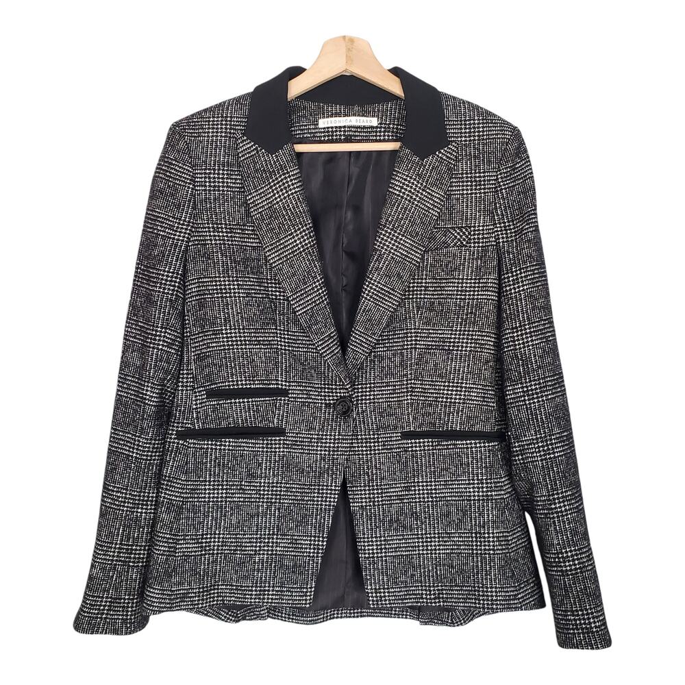 Veronica Beard Gia Dickey Jacket Houndstooth Plaid Blazer Black Tweed Size 12 - Picture 3 of 9